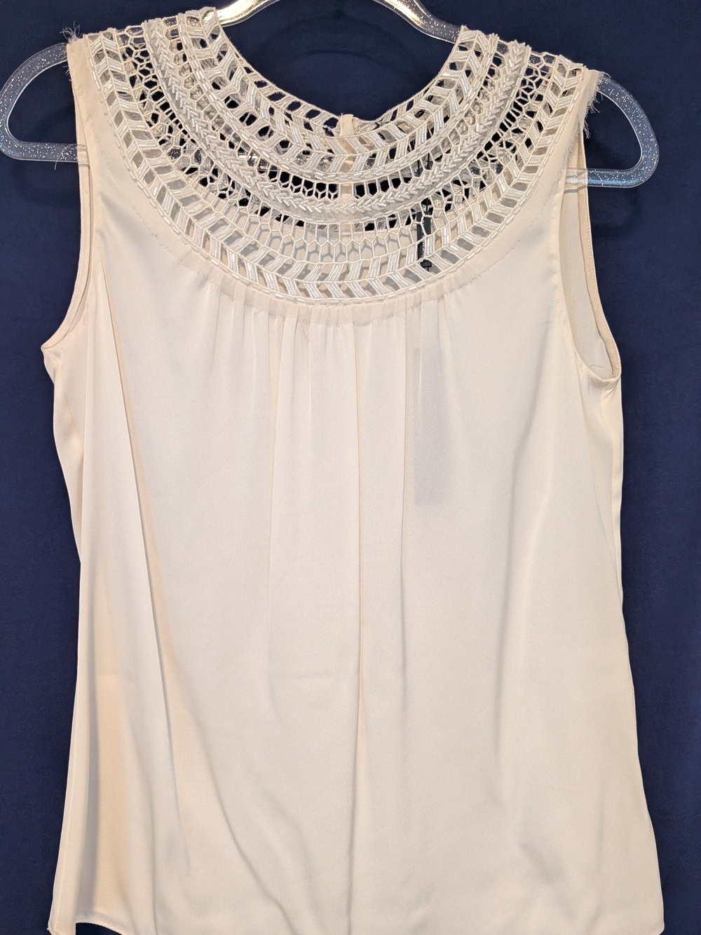 Elie Tahari Cream Crochet Yoke Sleeveless Blouse